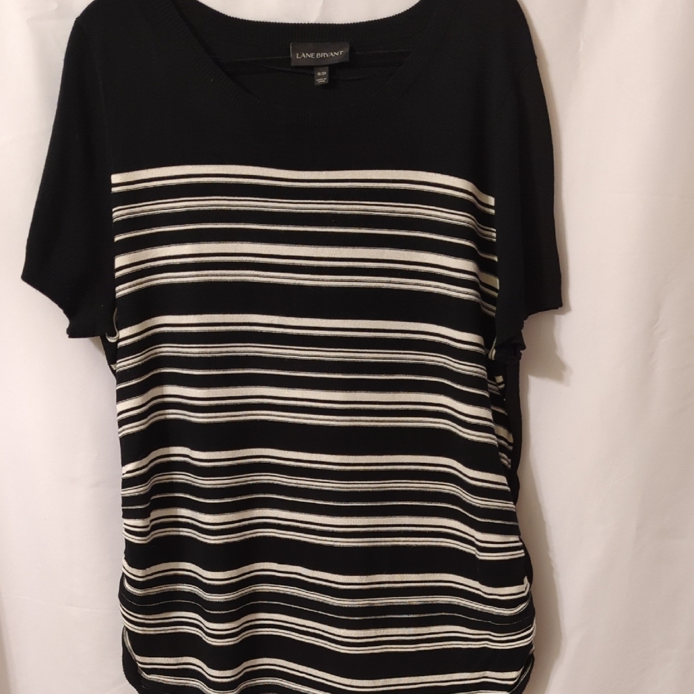 Lane Bryant Black and White Striped Short Sleeve Knit Top